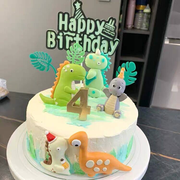 萌系小恐龙软陶蜡烛男孩宝宝生日派对恐龙摆件主题蛋糕装饰插件
