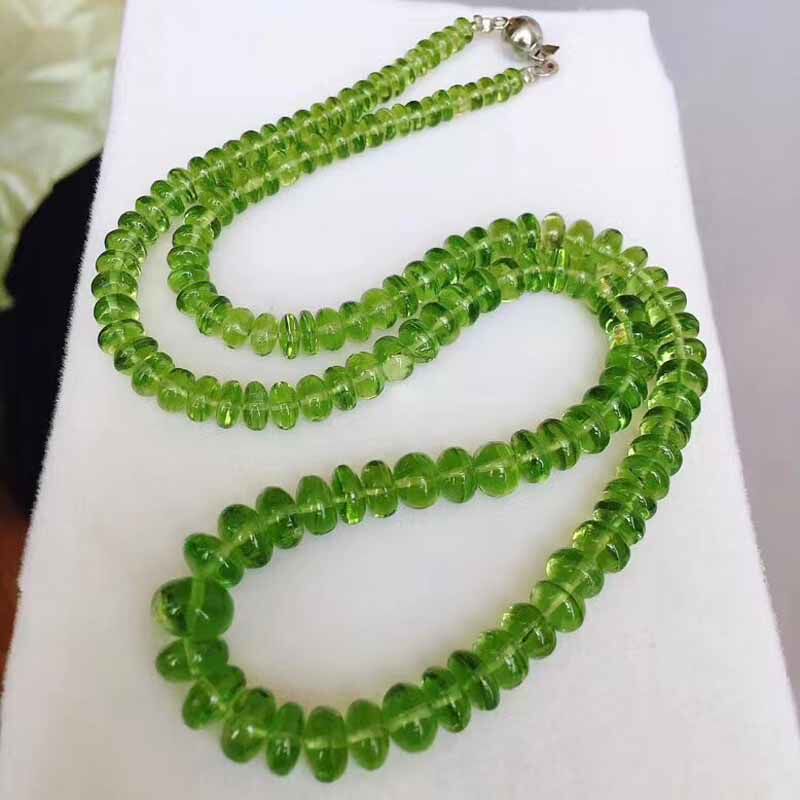 魅晶天然绿水晶橄榄石盘珠塔链 清新苹果绿橄榄石项链毛衣链