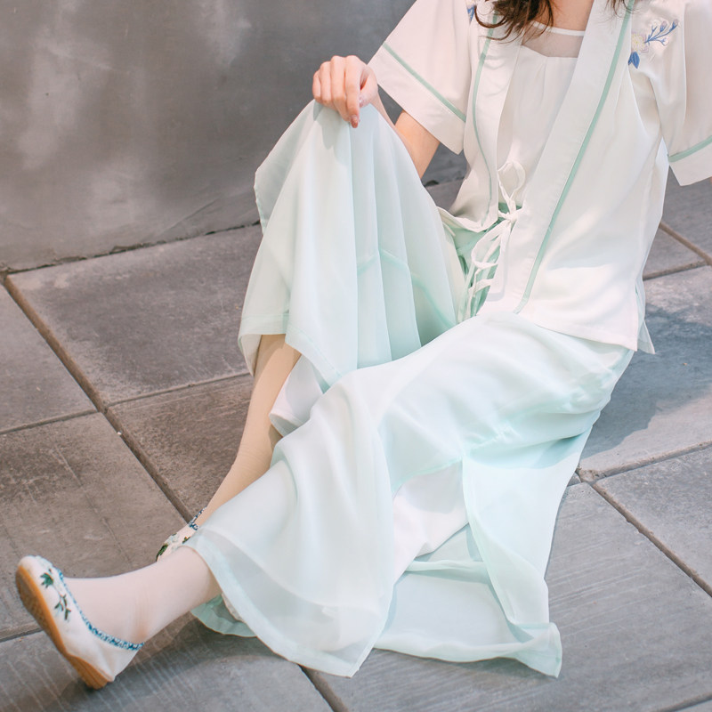 2018春季新款双层汉服改良宋裤女士裤子长裤阔腿清凉