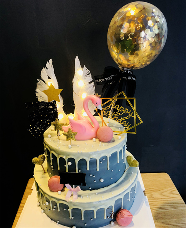成都同城配送ins抖音网红少女心女神火烈鸟气球告白双层生日蛋糕