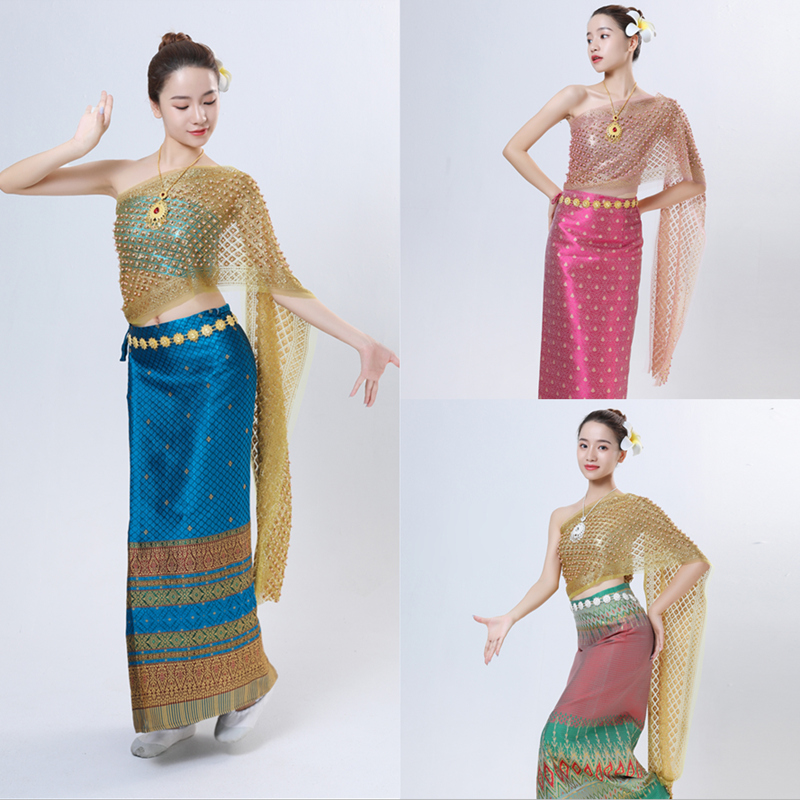 西双版纳写真傣妹套装泼水节傣族服装泰国风情 傣族裹裙送鸡蛋花
