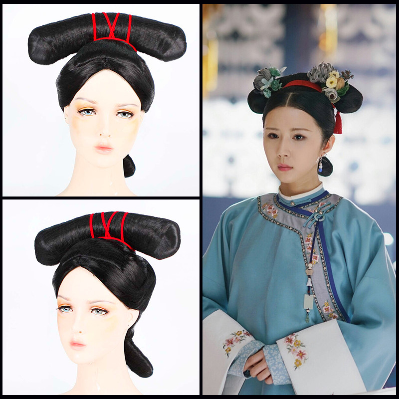 影视延禧攻略同款旗头燕尾假发套清朝古装宫整顶头套女头套b-001