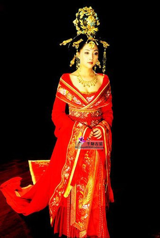 【千魅】影视剧古装贵妃秘史大红拖尾喜服唐凤新娘红嫁衣p-042