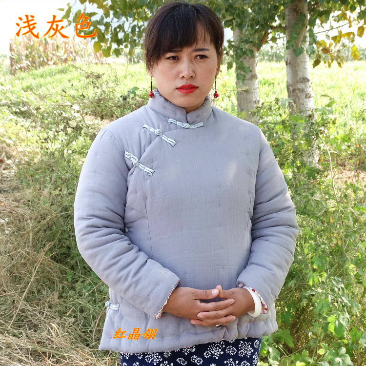 民族风棉麻女式成人旗袍式大偏襟棉袄 新娘装手工纯棉花斜襟棉衣