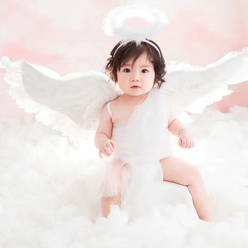 儿童摄影服装1-2岁天使精灵宝宝百天周岁照小童拍照羽毛翅膀道具