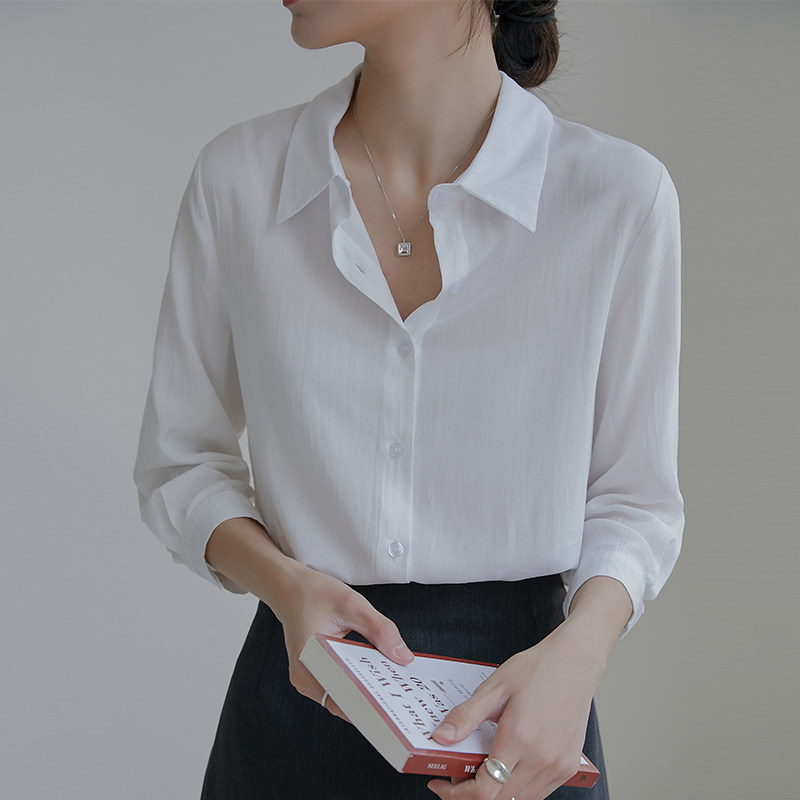 白色棉麻衬衫女七分袖