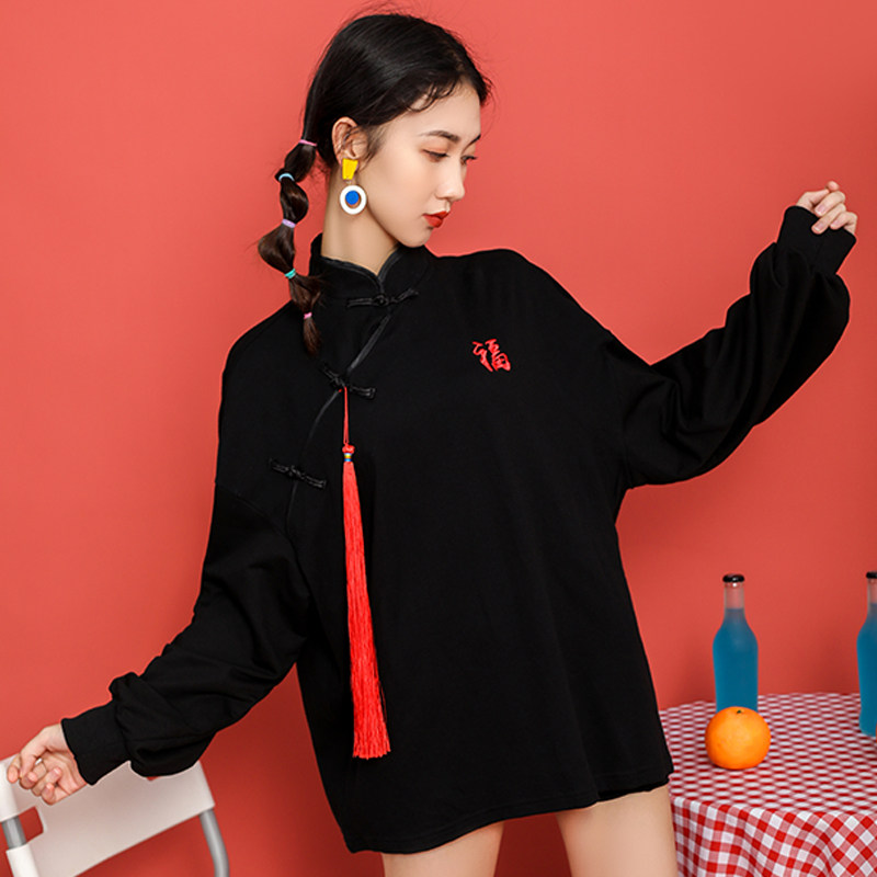 2020春秋新款旗袍卫衣女港风复古