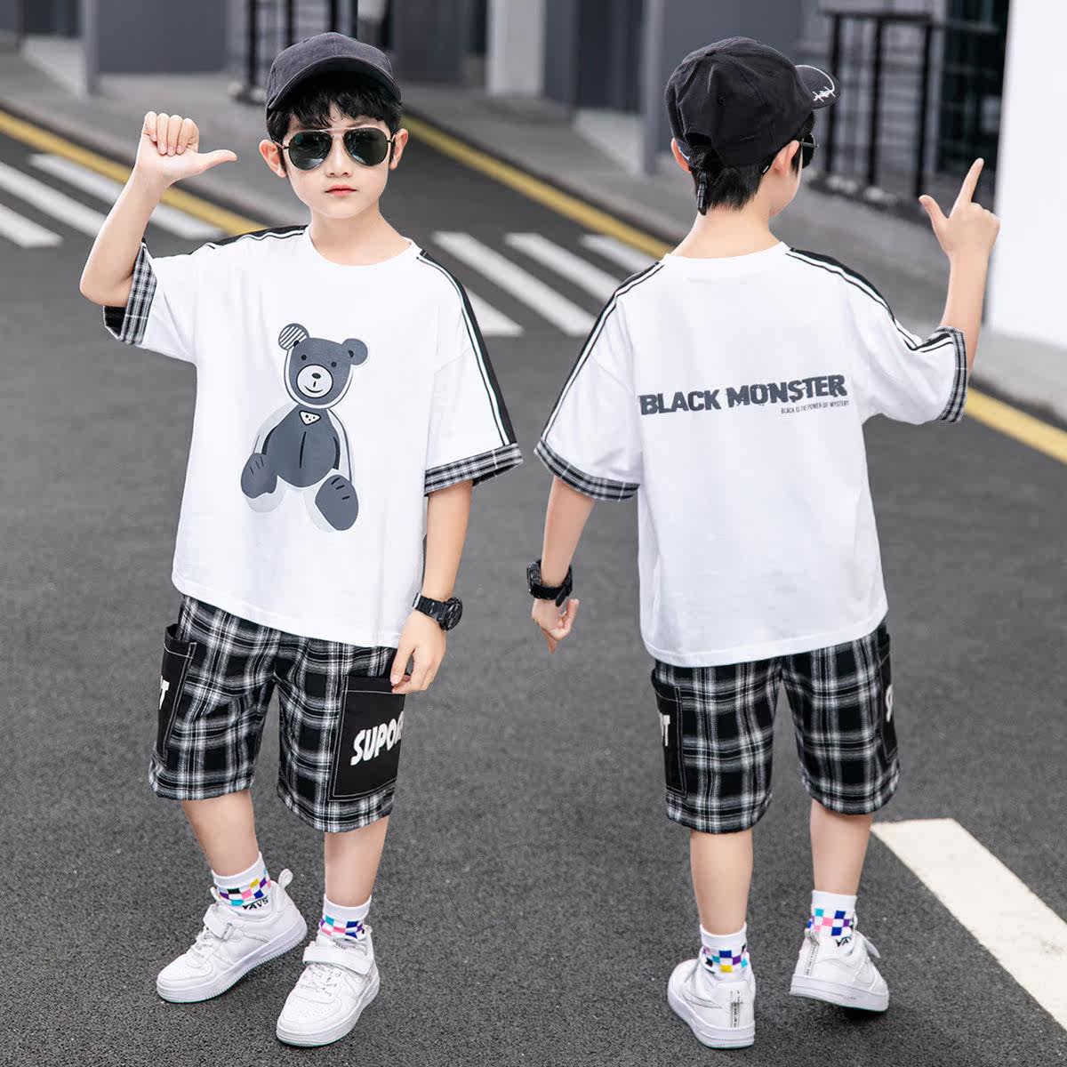 南极人男童夏装套装2021新款帅气潮运动短袖两件套小孩衣服童装男