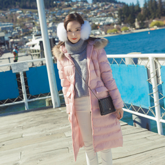 冬季棉服女中长款修身显瘦韩国学生貉子毛连帽收腰加厚棉衣外套潮