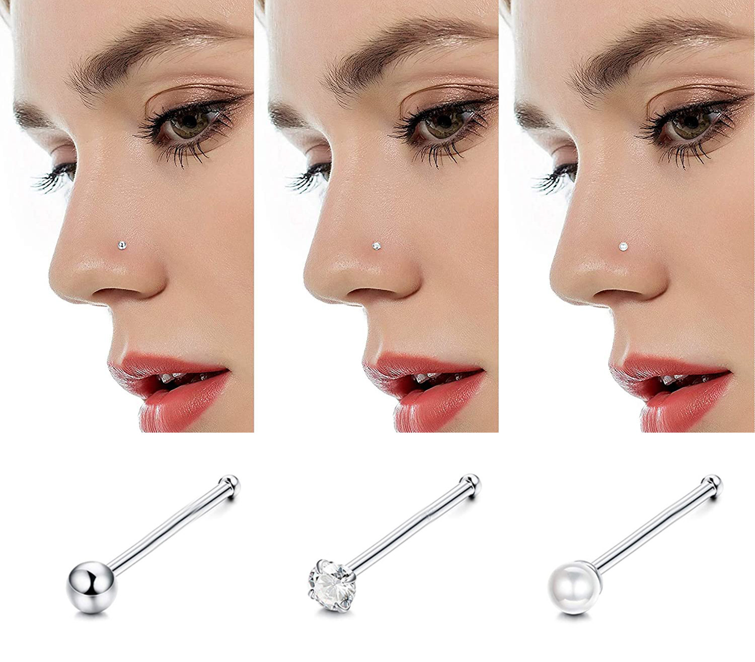 henglee 穿刺银饰品的优惠券大全—925银鼻钉欧美带钻小耳钉小穿孔