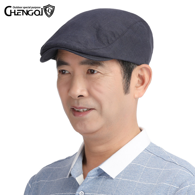 夏天帽子男士中老年人鸭舌帽薄透气贝雷帽春秋爸爸前进帽老人布帽