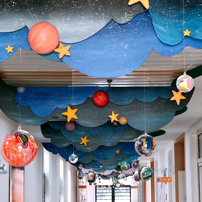 幼儿园星空主题环创吊饰蓝色太空门头壁挂装饰墙面定制