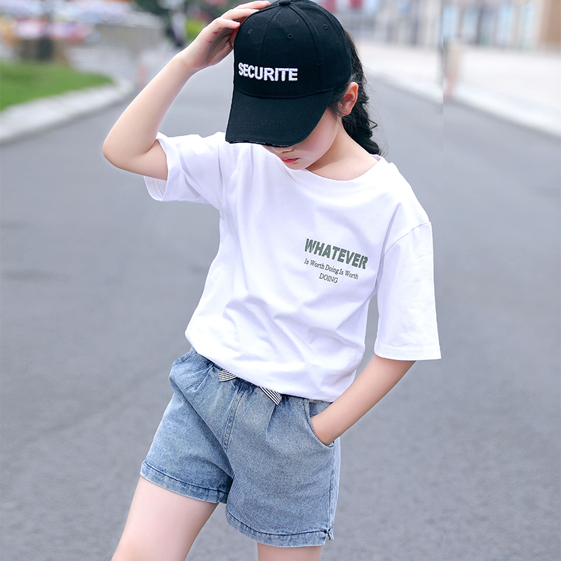 女童短褲套裝2019新款時尚短袖牛仔兩件套兒童洋氣夏裝時髦套裝潮在類目 童裝/嬰兒裝/親子裝, 套裝中 - 來自Buy2taobao.com提供專業的淘寶代購服務