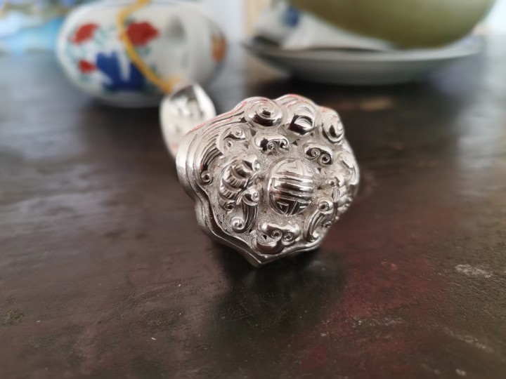 子午簪银发簪如意形子午簪道教道士用品如意型手工道士头簪银冠