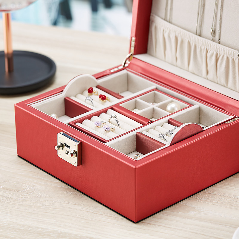 高档带锁首饰盒大容量公主欧式奢华首饰收纳盒旅行结婚生日礼品盒