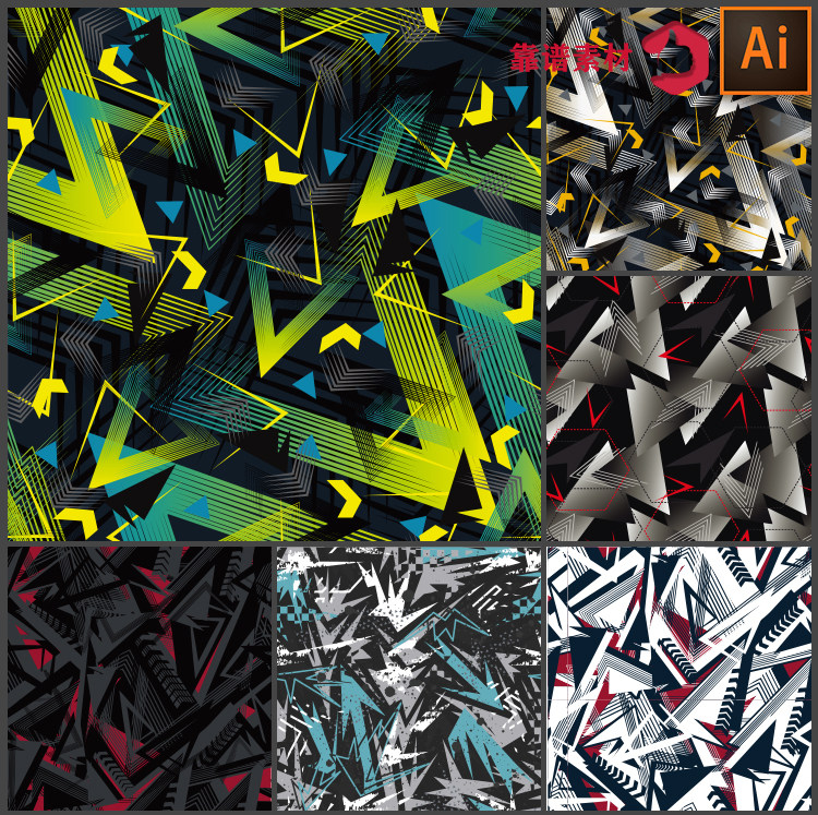 朋克潮流涂鸦几何抽象无缝拼接印花图案墙纸设计素材