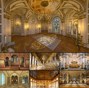 欧式复古华丽教堂宗教金色宫殿婚礼背景墙纸图片素材