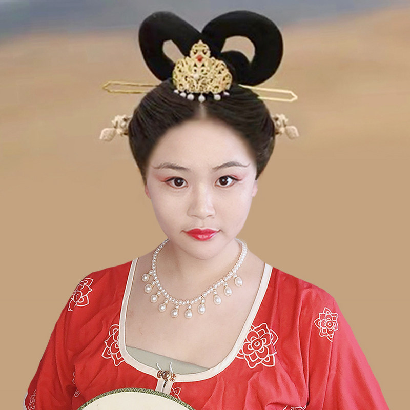 楼兰汉服头饰敦煌飞天古风双环发髻发饰流苏珍珠琉璃发冠碧玉唐簪