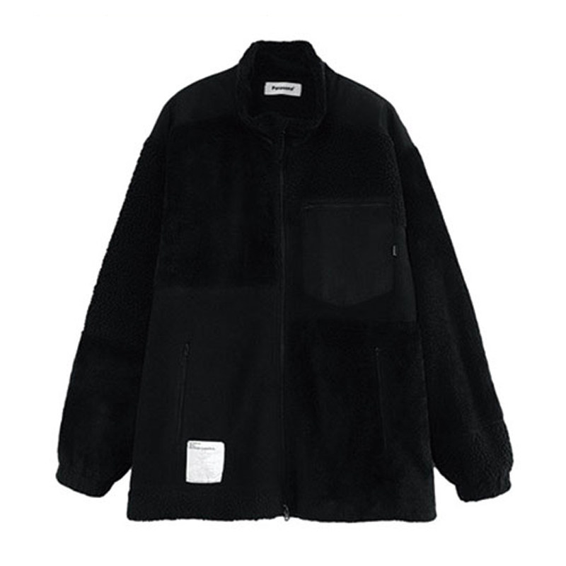 parasona多面料拼接羊羔毛夹克男潮2021年冬季新款羊羔绒外套百搭