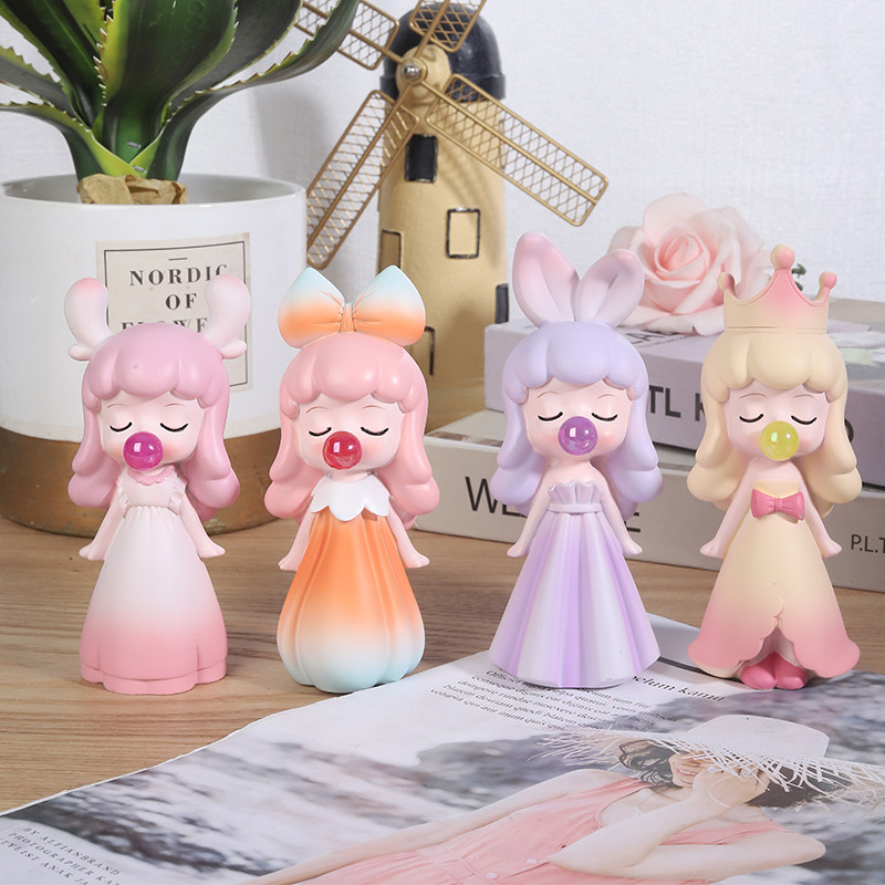 吹泡泡女孩摆件手办桌面装饰可爱治愈系小物件日系生日礼物送女生