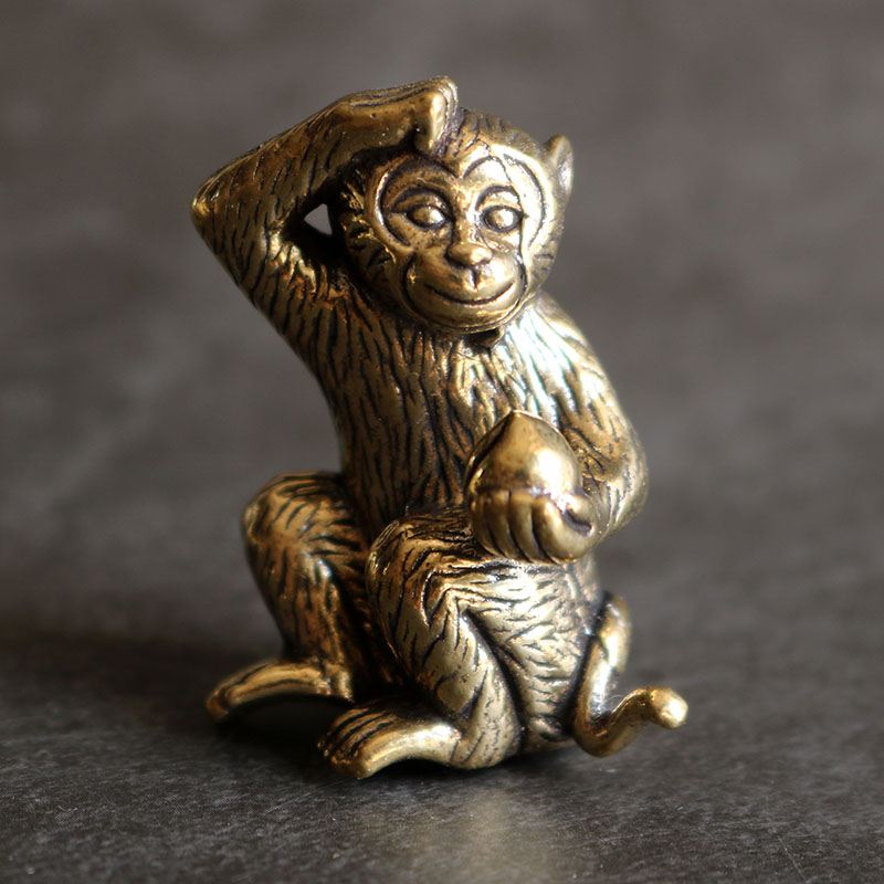 复古小铜器摆件纯黄铜生肖猴子家居桌面茶宠装饰礼品工艺品全铜