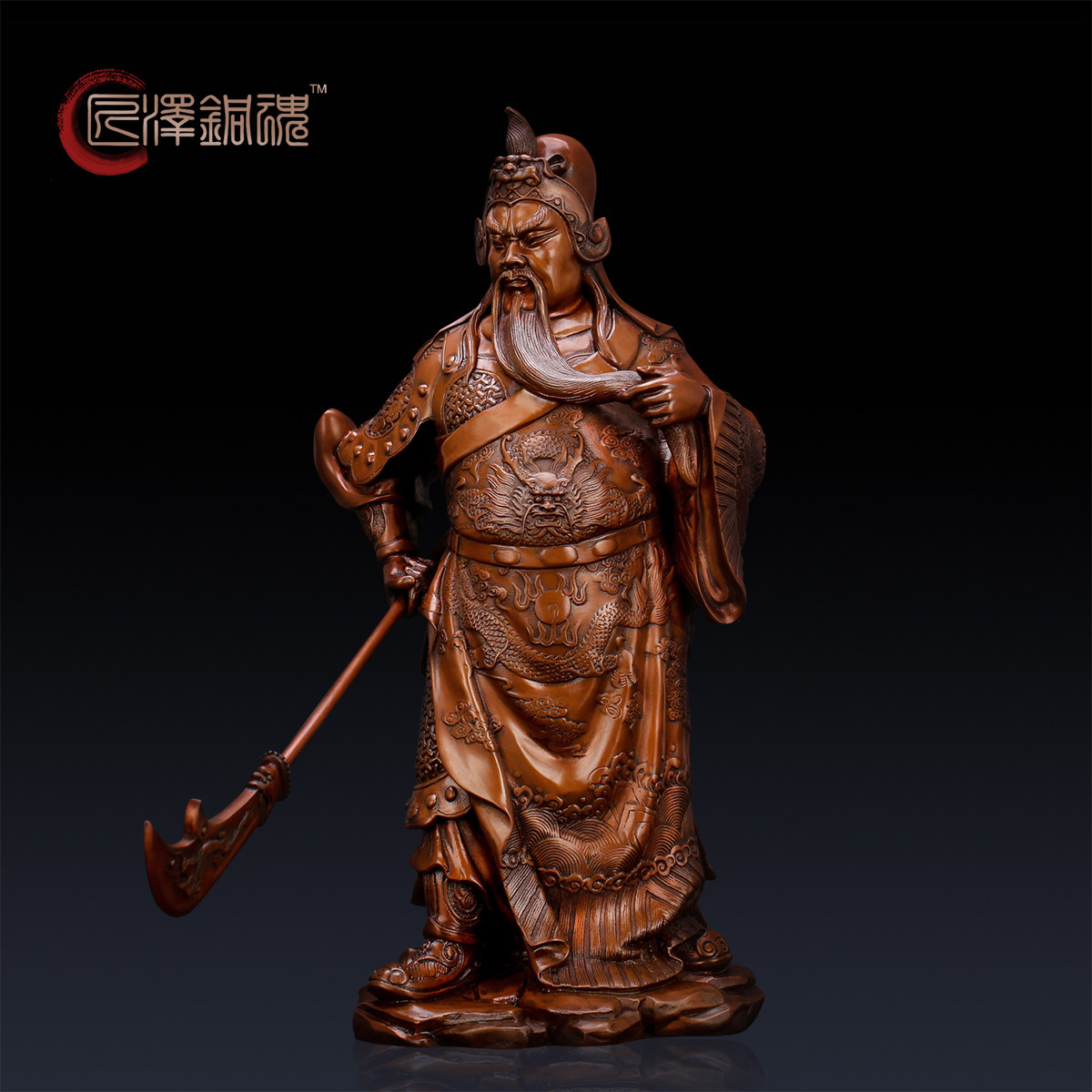 匠泽铜魂纯紫铜武财神摆件紫铜关公财神爷办公室客厅开业摆设