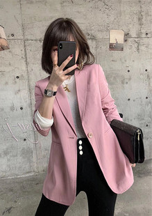 cici欧货站2023春季新款韩版显瘦单扣粉色时尚休闲小西装女外套潮