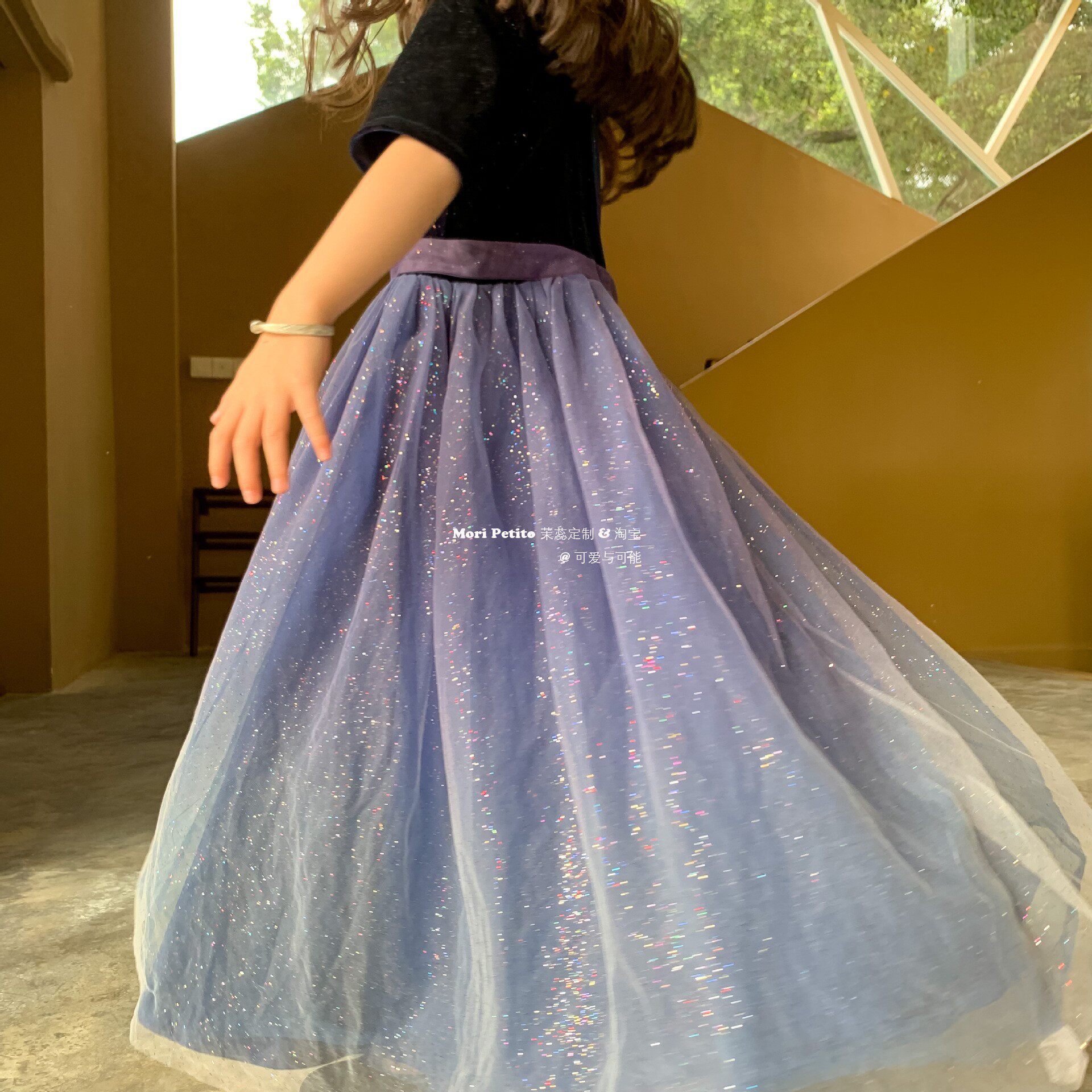 女童装连衣裙超仙女裙子闪闪星空裙在逃公主裙网纱紫色气质丝绒裙