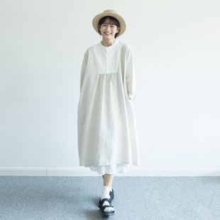 hewu和物 原创设计 雨露亚麻 复古法式 罩裙 日系森系连衣裙