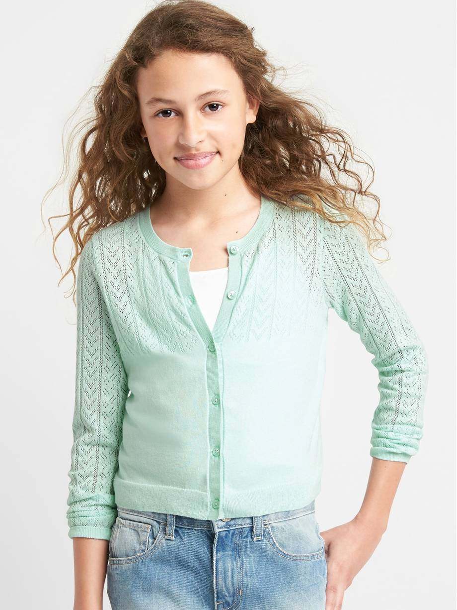 b901 多色 全棉半镂空 小中大女童薄款针织开衫开襟毛衣外套上衣