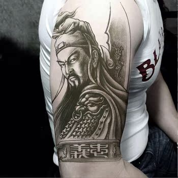 身上半臂贴纸关二爷关公纹身贴防水大图案男持久半永久手臂刺青贴