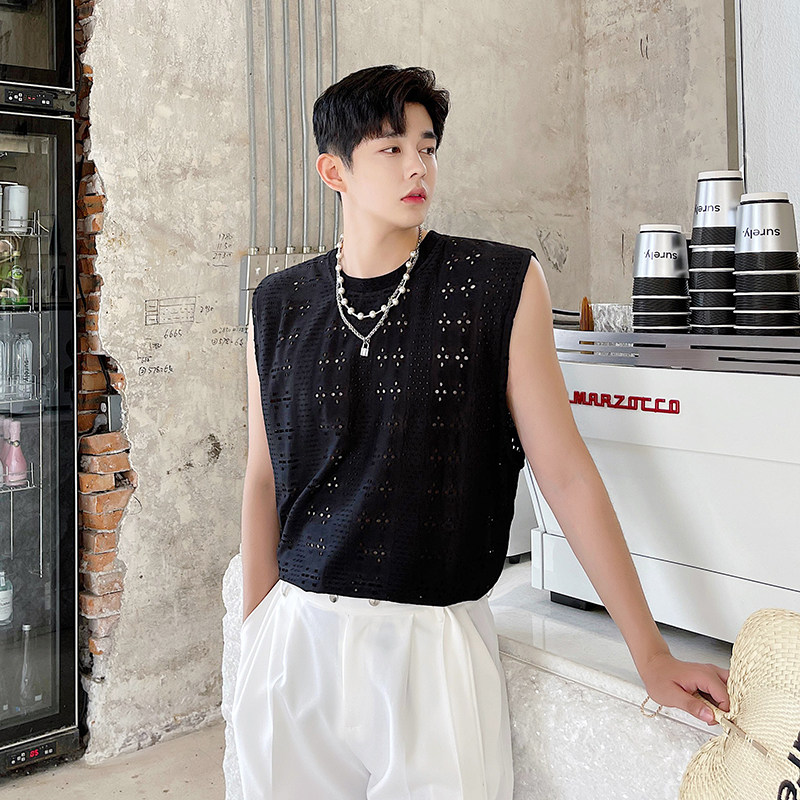 红小众设计感夏季无袖背心个性坎肩韩版潮流镂空夏季半透明马甲优惠券