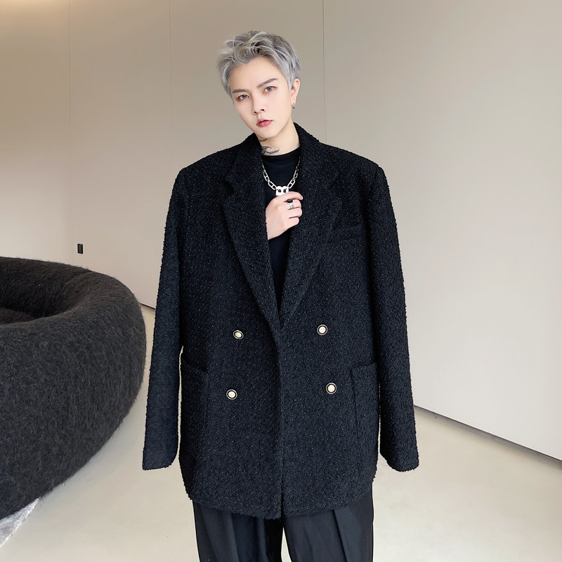 秋季法式小香风双排扣西装男西服外套时尚设计感网红博主高级感潮