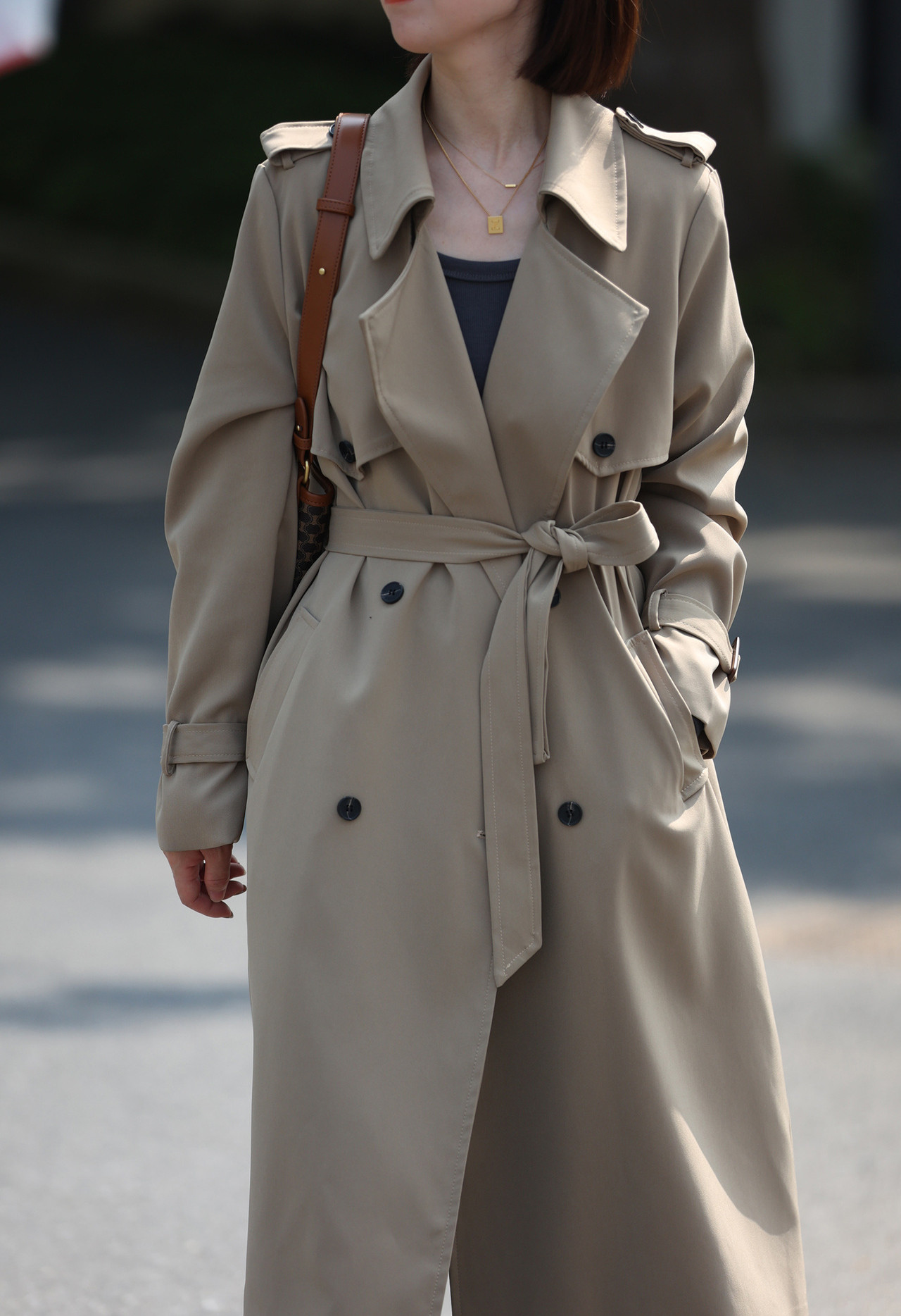 英伦风风衣女秋季中长款垂感系带大衣宽松高级感高个子双排扣外套