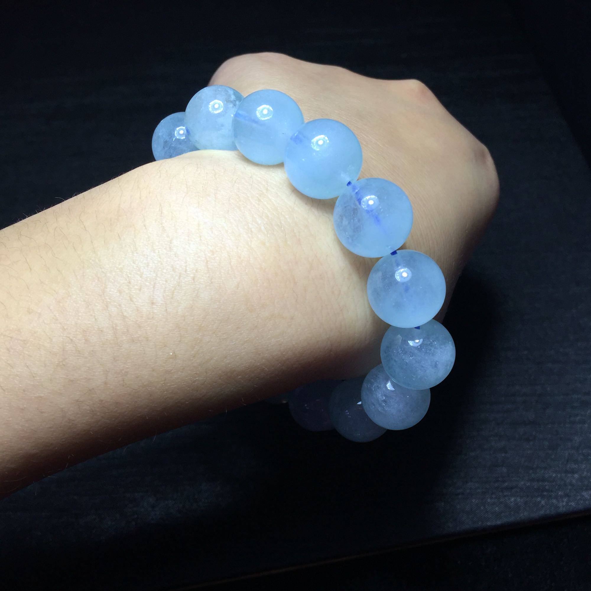 5mm天然海蓝宝手链 冰透体 蓝润油亮 男女水晶佛珠 蓝色——东海水晶