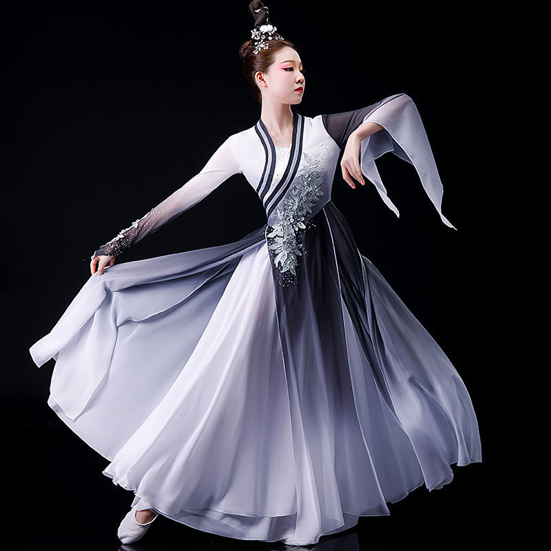 成人古典舞蹈服女新款飘逸水墨服中国风渐变色雪纺演出服表演服装