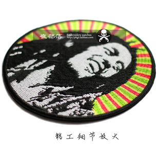 鲍勃马利雷鬼教父Bob Marley摇滚重金属复古刺绣布贴烫徽章3M自粘