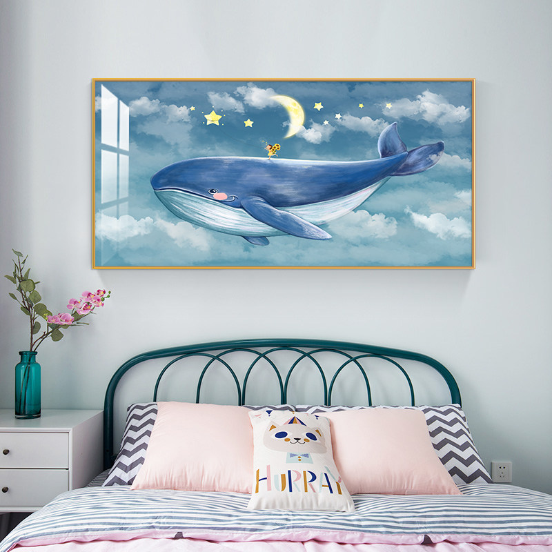 钻石画 卧室床头_钻石画满钻石绣蓝色海洋鲸鱼儿童房男孩女孩卧室床头