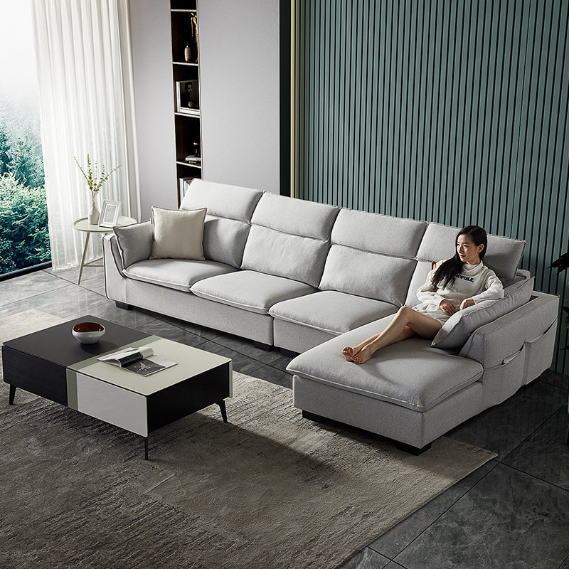 双虎家私 布艺沙发简约现代客厅l型组合可拆洗贵妃沙发小户型553