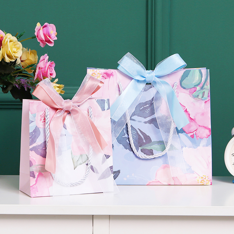 油画风伴手礼品袋精美中秋节礼品袋生日礼物定制logo蝴蝶结纸袋