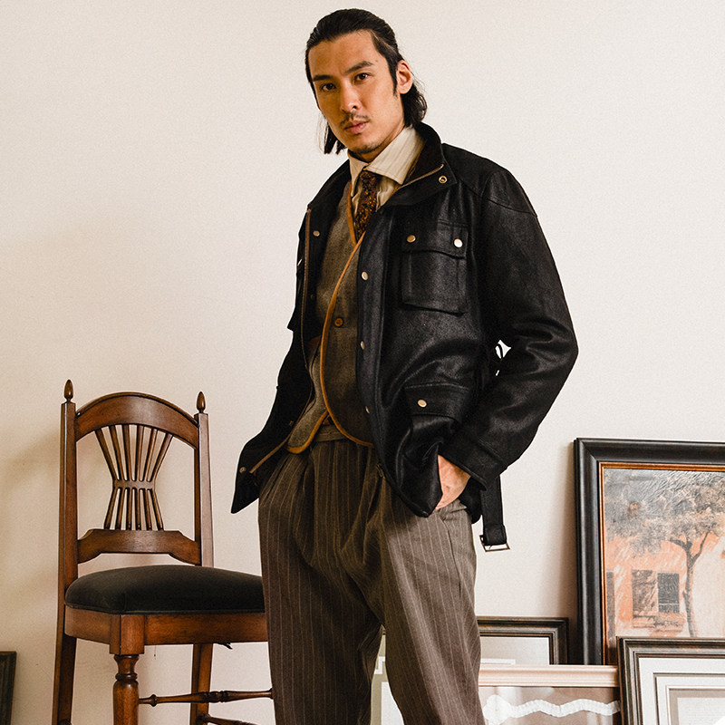 soarin英伦复古游猎夹克男 绅士商务立领多口袋猎装式麂皮绒外套