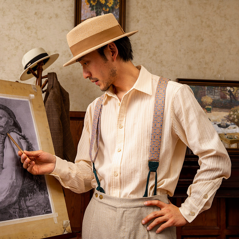 soarin英伦风复古条纹长袖衬衫男 雅痞夏季薄款休闲修身西装衬衣