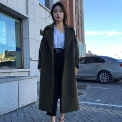天天特价韩版冬季呢子大衣女长款毛呢外套过膝加厚宽松系带羊绒潮