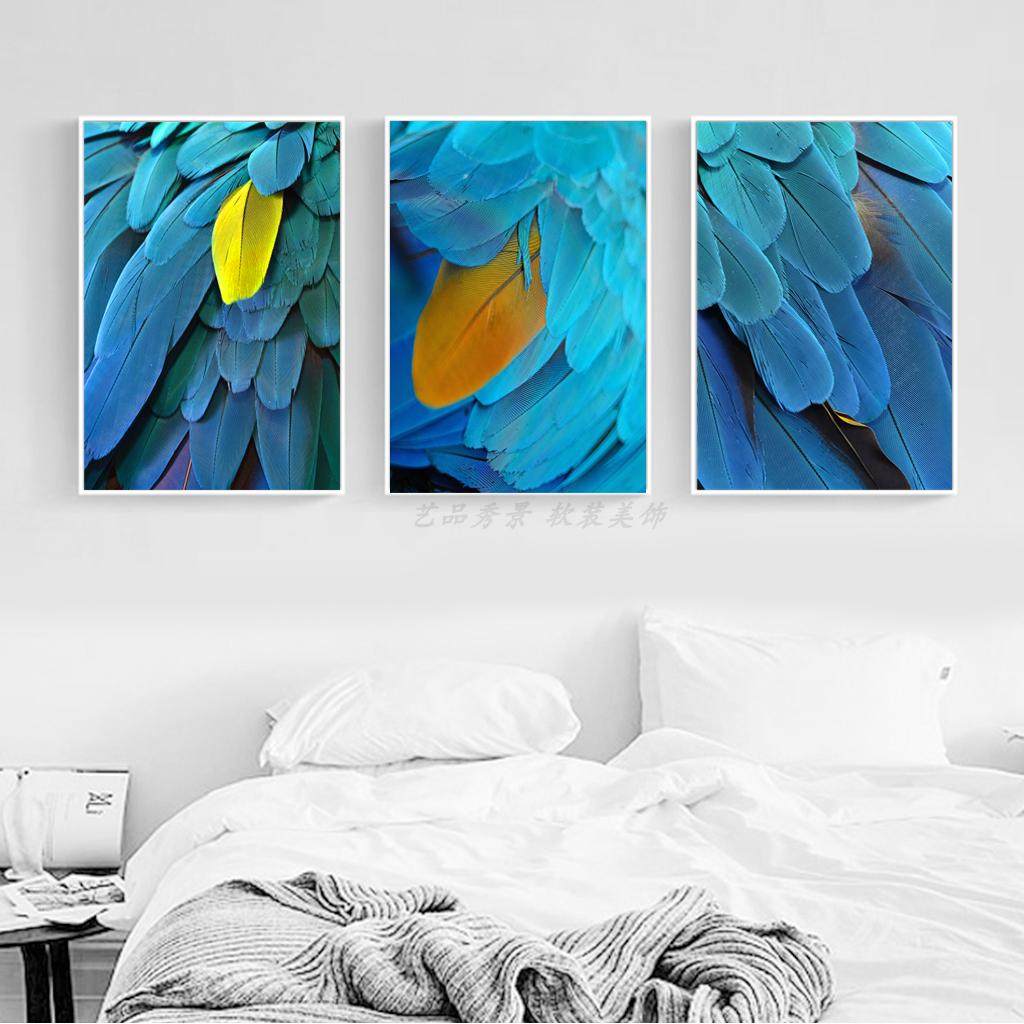ins北欧现代简约蓝色羽毛装饰画画芯客厅餐厅挂画无框画画心画布
