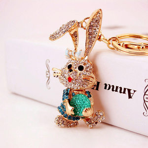 创意水钻小兔子卡通动物挂件钥匙扣女生钥匙链配饰包包金属挂件