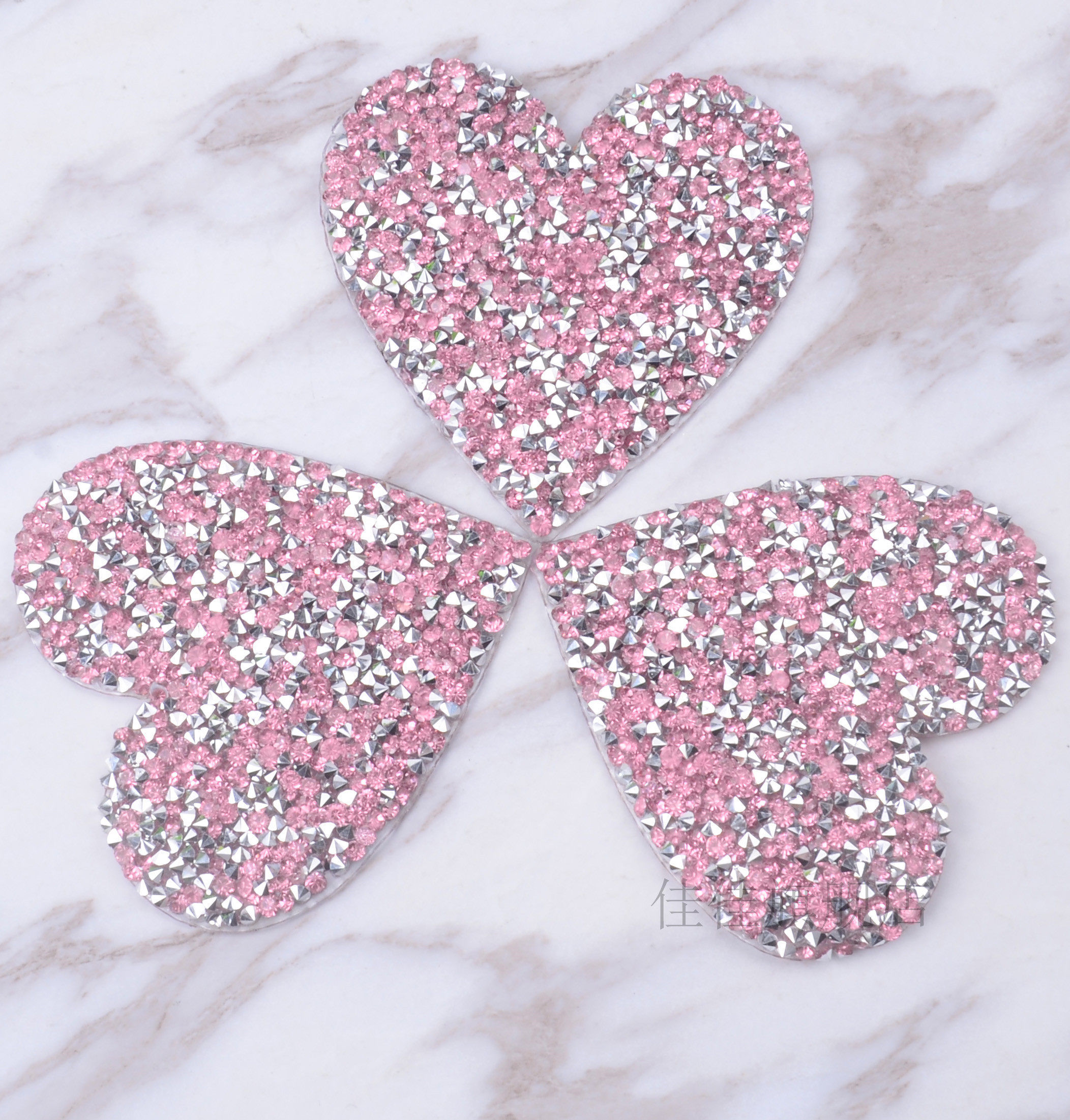 水钻桃心烫钻图案彩色粉色心形烫图手机diy配件美容贴钻闪亮装饰