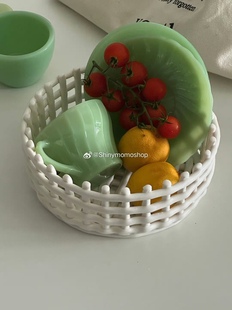Shinymomo陶瓷编织收纳篮水果篮餐具沥水架ins韩式装饰篮零食托盘