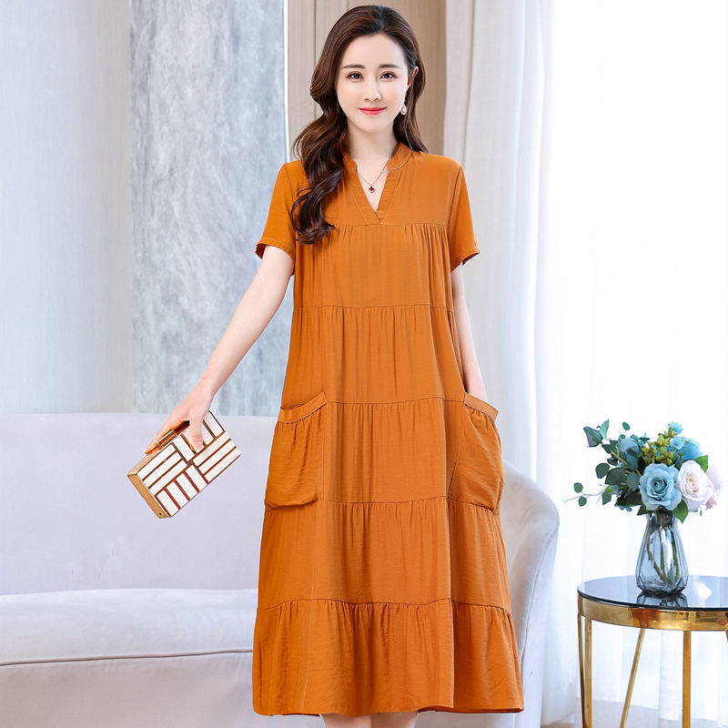 中年连衣裙女夏中长款妈妈