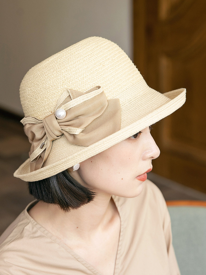 新款草帽女夏季拉菲草草编遮阳帽休闲防晒帽子日系百搭卷边太阳帽
