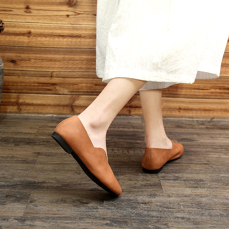 不累脚女鞋米白色软底单鞋女真皮平底鞋女士平底皮鞋软面奶奶鞋